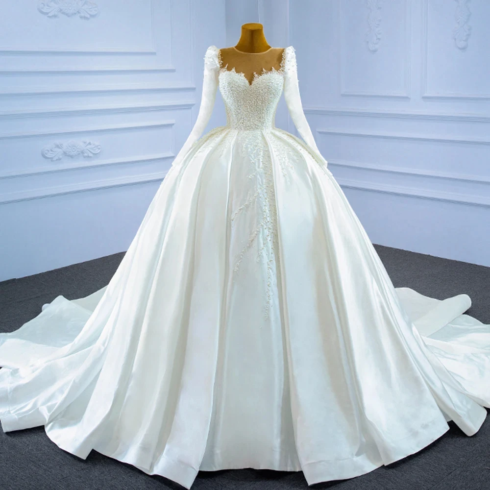 Long Sleeve Satin Ball Gown Wedding Dresses Vestidos De Novia Beading Pearls Crystal Robe Mariage Corset Back Vintage Trouwjurk
Long Sleeve Satin Ball Gown Wedding Dresses Vestidos De Novia Beading Pearls Crystal Robe Mariage Corset Back Vintage Trouwjurk