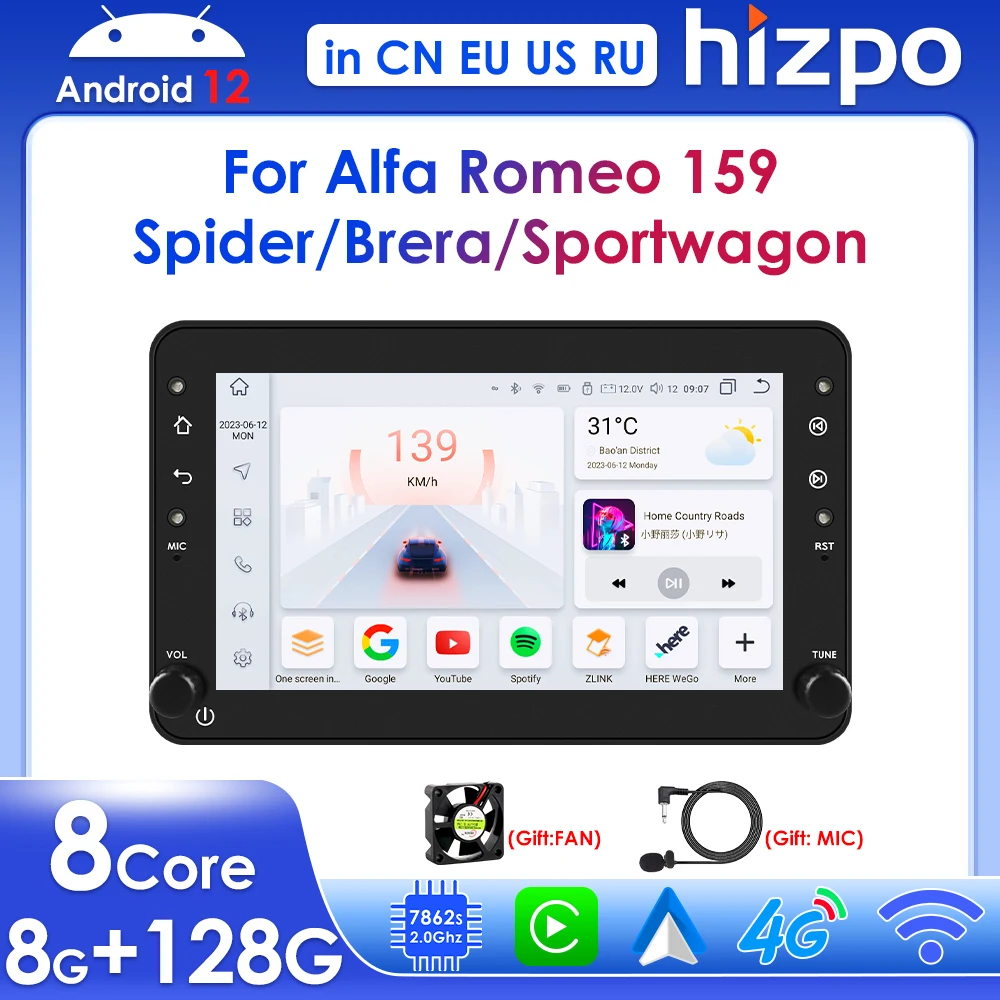 

Hizpo 7" Wireless Carplay Android for Alfa Romeo 159 Brera Spider Sportwagon Car Multimedia GPS Navigation RDS BT Radio 1 Din 4G