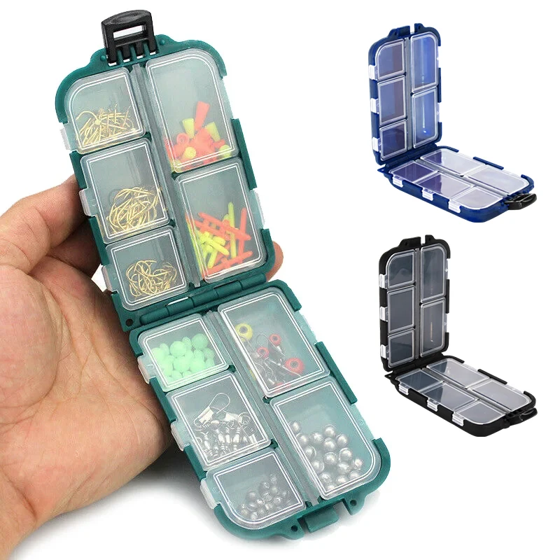 

Mini Fishing Tackle Storage Box 10 Compartment Double Side Storage Case Bait Hook Storage Container Fishing Accessories