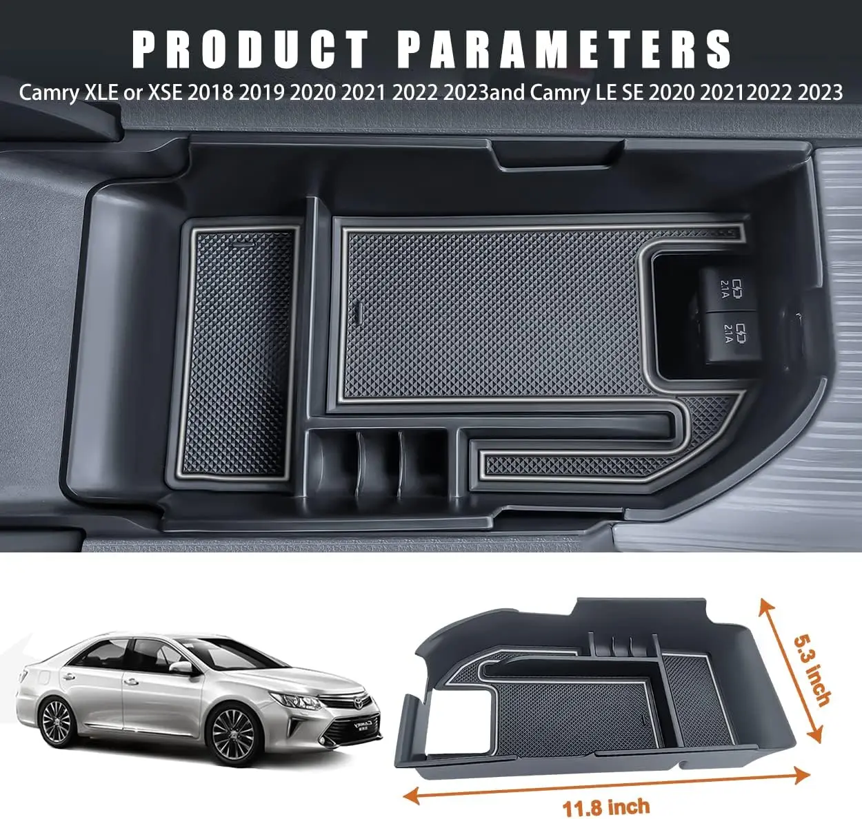 Center Console Tray for Toyota Camry XLE XSE and 2020-2024 8th Camry LE SE with Dual USB Ports Armrest Insert Tray Organizer
Center Console Tray for Toyota Camry XLE XSE and 2020-2024 8th Camry LE SE with Dual USB Ports Armrest Insert Tray Organizer
