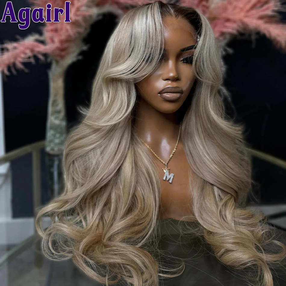 

Ash Blonde Brown Roots Body Wave Lace Front Wig 180 Density 613 Human Hair Wigs 13X6 13X4 Transparent Lace Frontal Wig For Women