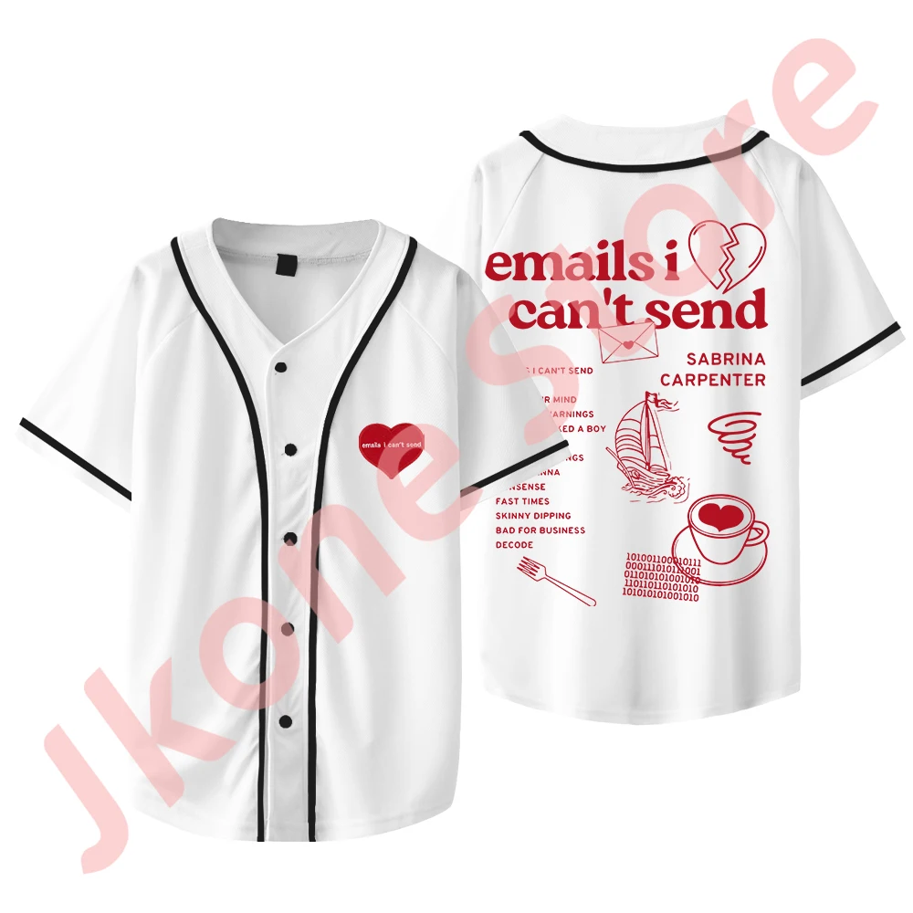 

Sabrina Carpenter Emails I Can't Send Merch Baseball Jacket New Logo Jersey Unisex Fashion Casual Short Sleeve