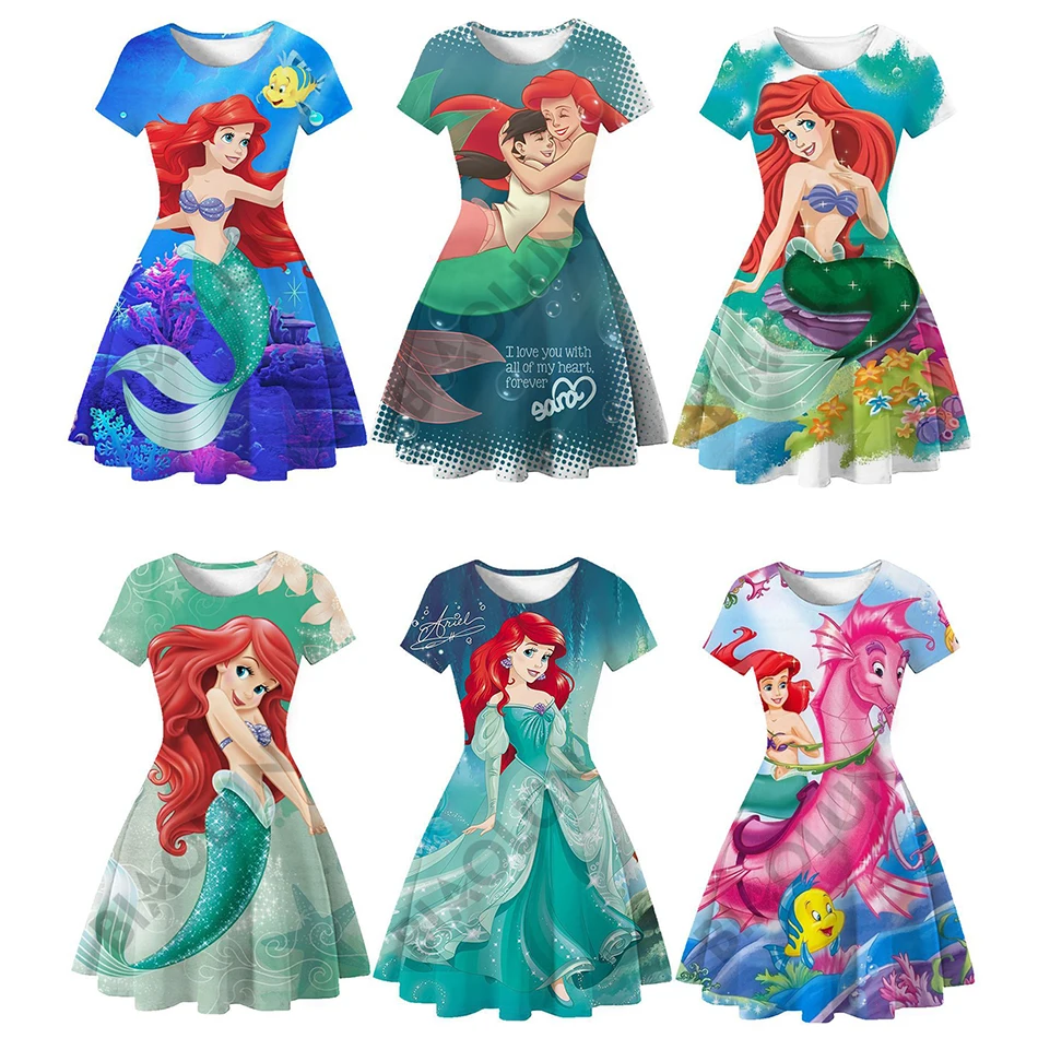 

Disney Girl Princess Little Mermaid Ariel Dress Kids Cosplay Charm Children Carnival Birthday Party Clothes Summer Dress Girls