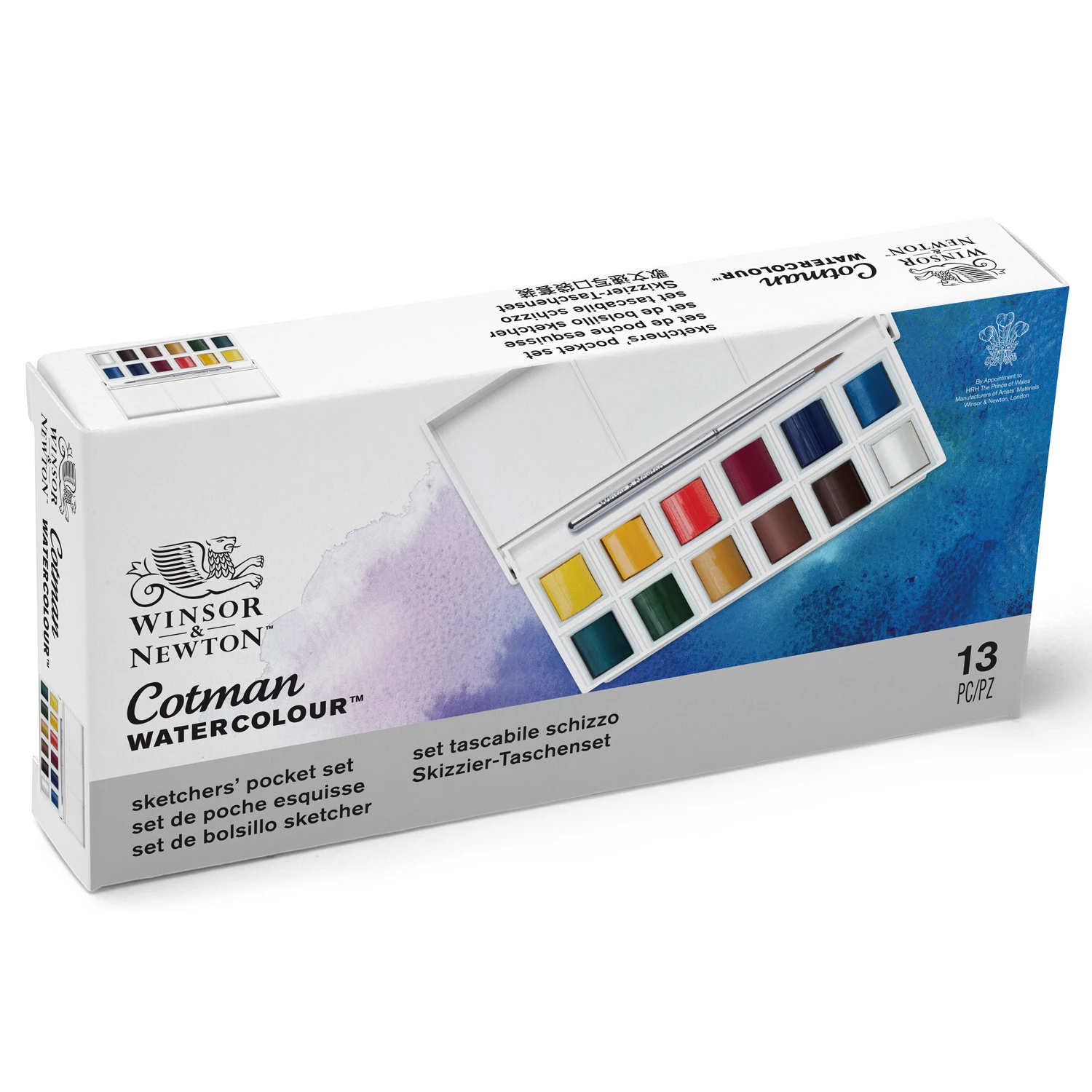 

Winsor&Newton 12 Colors Cotman solid WaterColor Pigment Pocket Set 12 half pans and a brush pen
