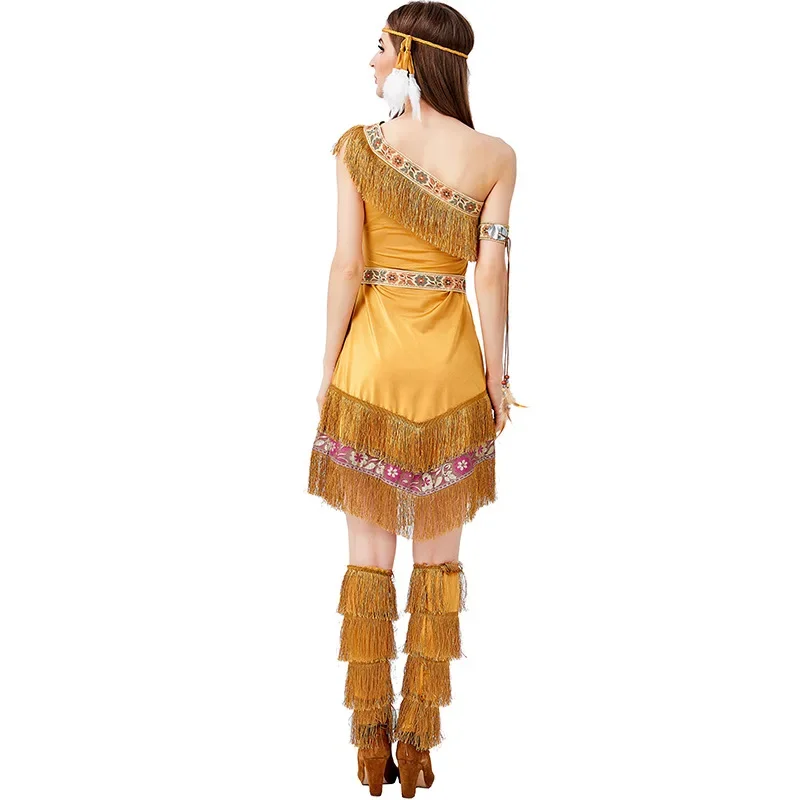 

Sexy Indigenous Tribe Tassel Indian Princess Party Dress Halloween Cosplay Jungle Goddess Carnival Costume