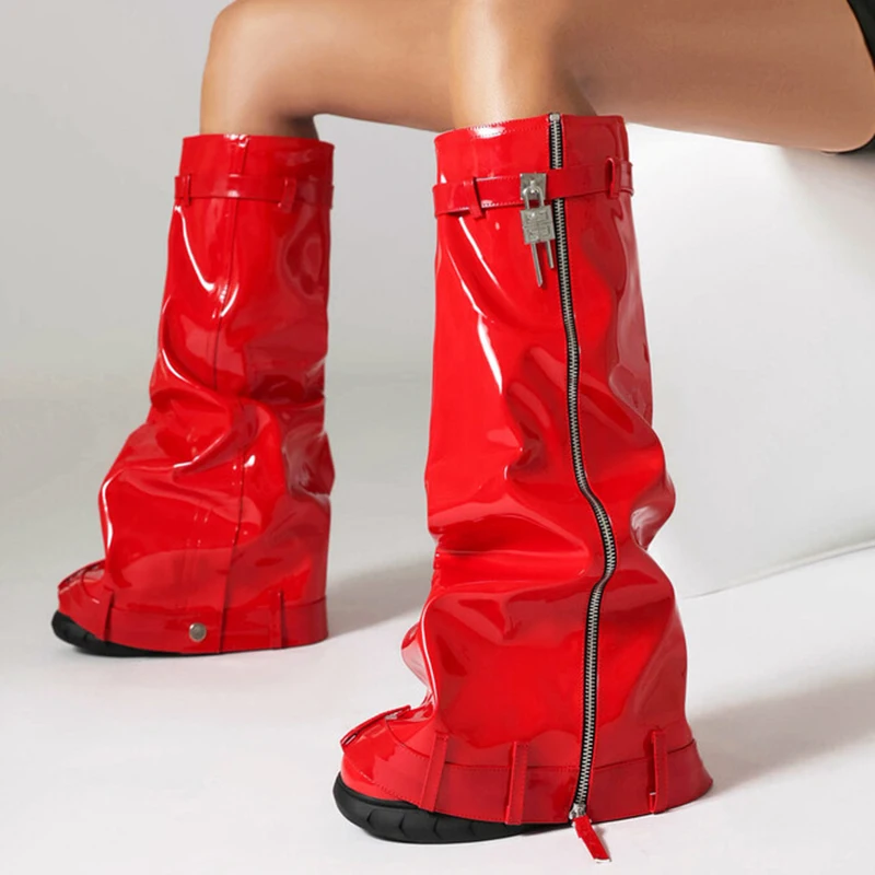 Big Size 48 Women Round Toe Overlay Shoes Lady Bright Patent Lock Shark Booties Cowgirls Zipper Thick Soles Knee High Boots
Big Size 48 Women Round Toe Overlay Shoes Lady Bright Patent Lock Shark Booties Cowgirls Zipper Thick Soles Knee High Boots