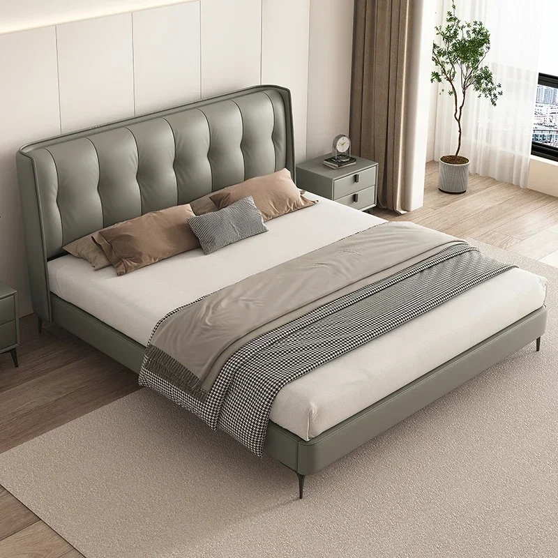 

Modern light luxury leather bed, simple master bedroom, double bed, 1.8m Italian minimalist net celebrity upholstered wedding