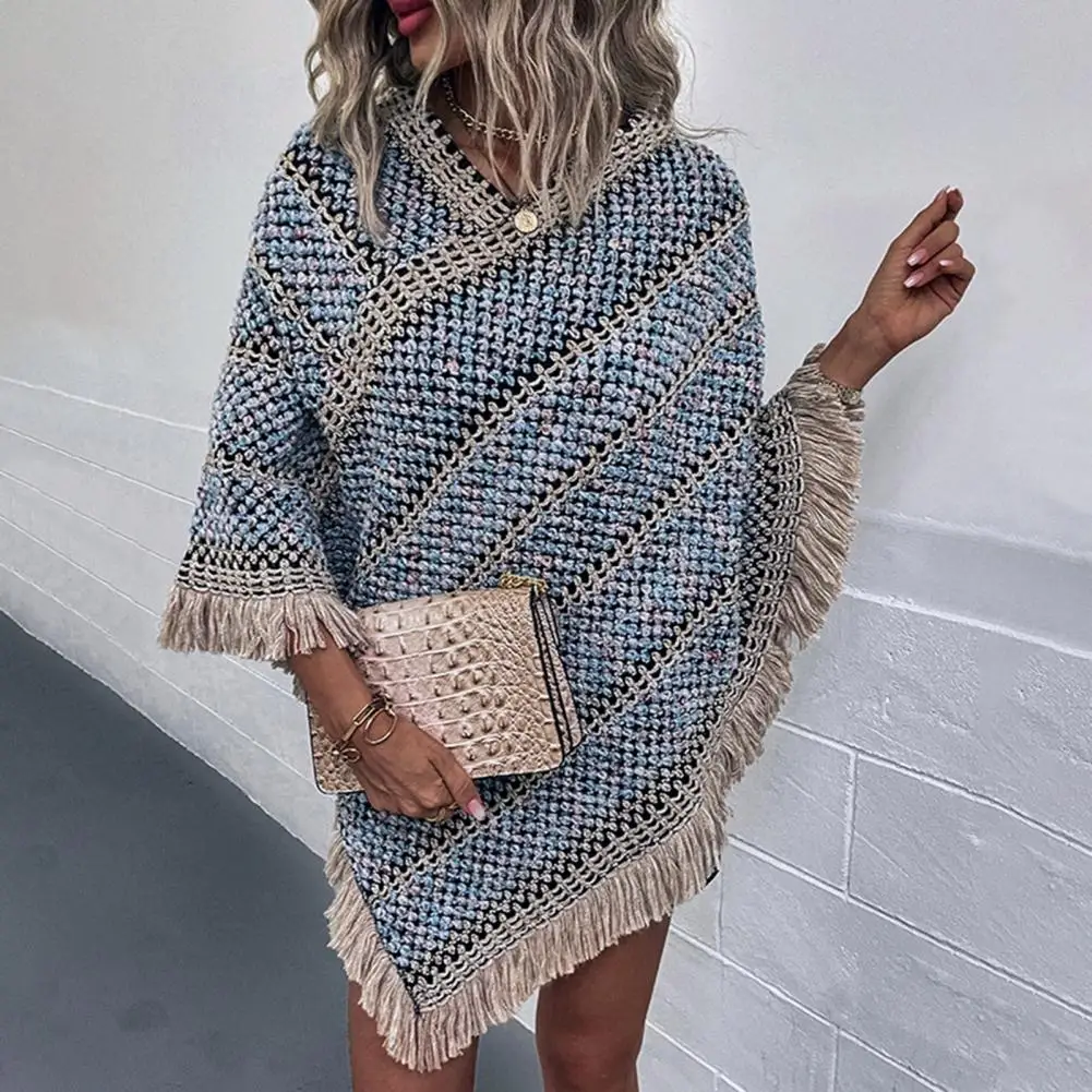 Women's V-neck Ethnic Style Shawl Pullover Thick Knitted Cape Boho Striped Print Tassel Loose Cape Coat For Women
Women's V-neck Ethnic Style Shawl Pullover Thick Knitted Cape Boho Striped Print Tassel Loose Cape Coat For Women