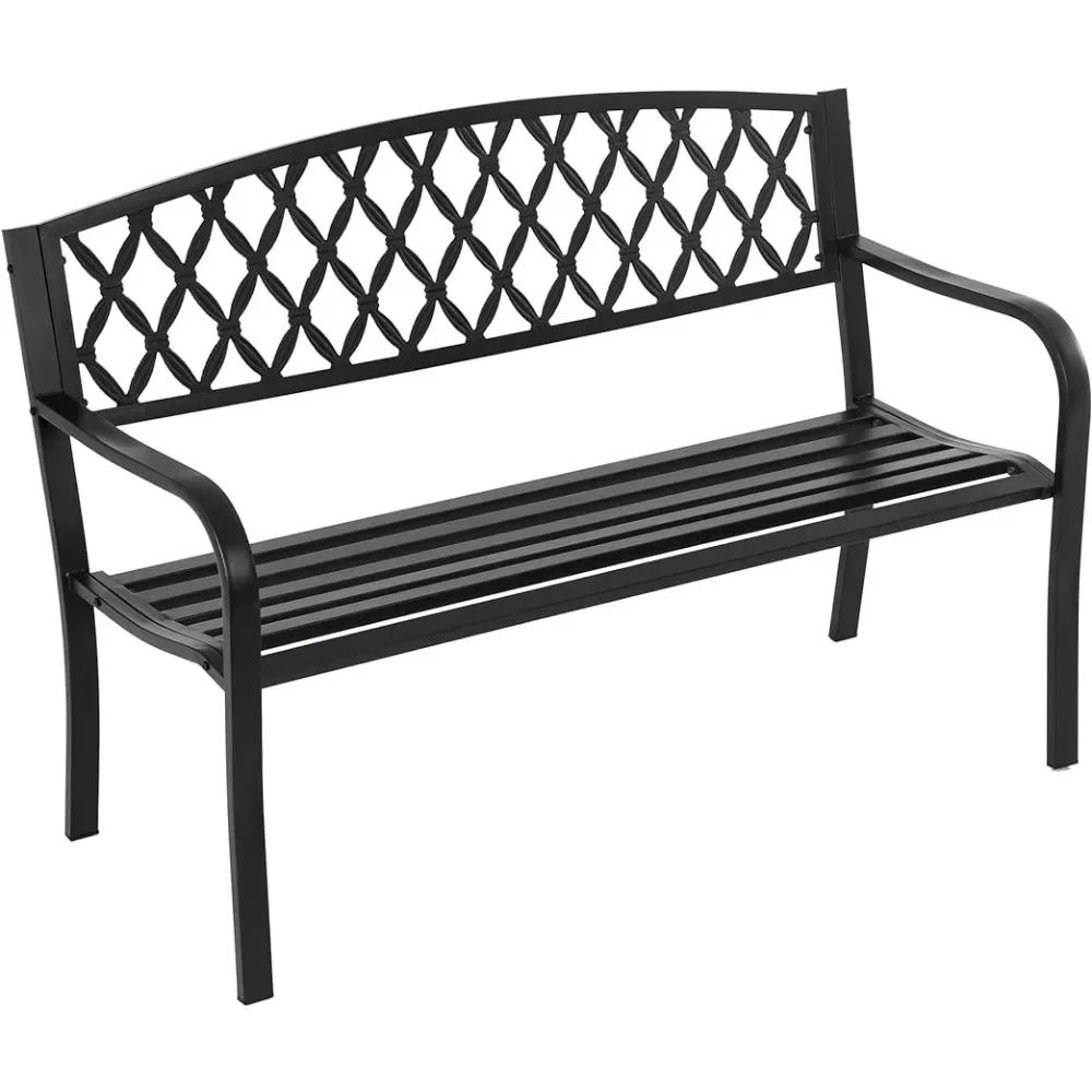 

50-дюймовая садовая скамейка, деревянная уличная мебель, дренажное уличное кресло для патио, террасное черное стальное садовое кресло, складные скамейки