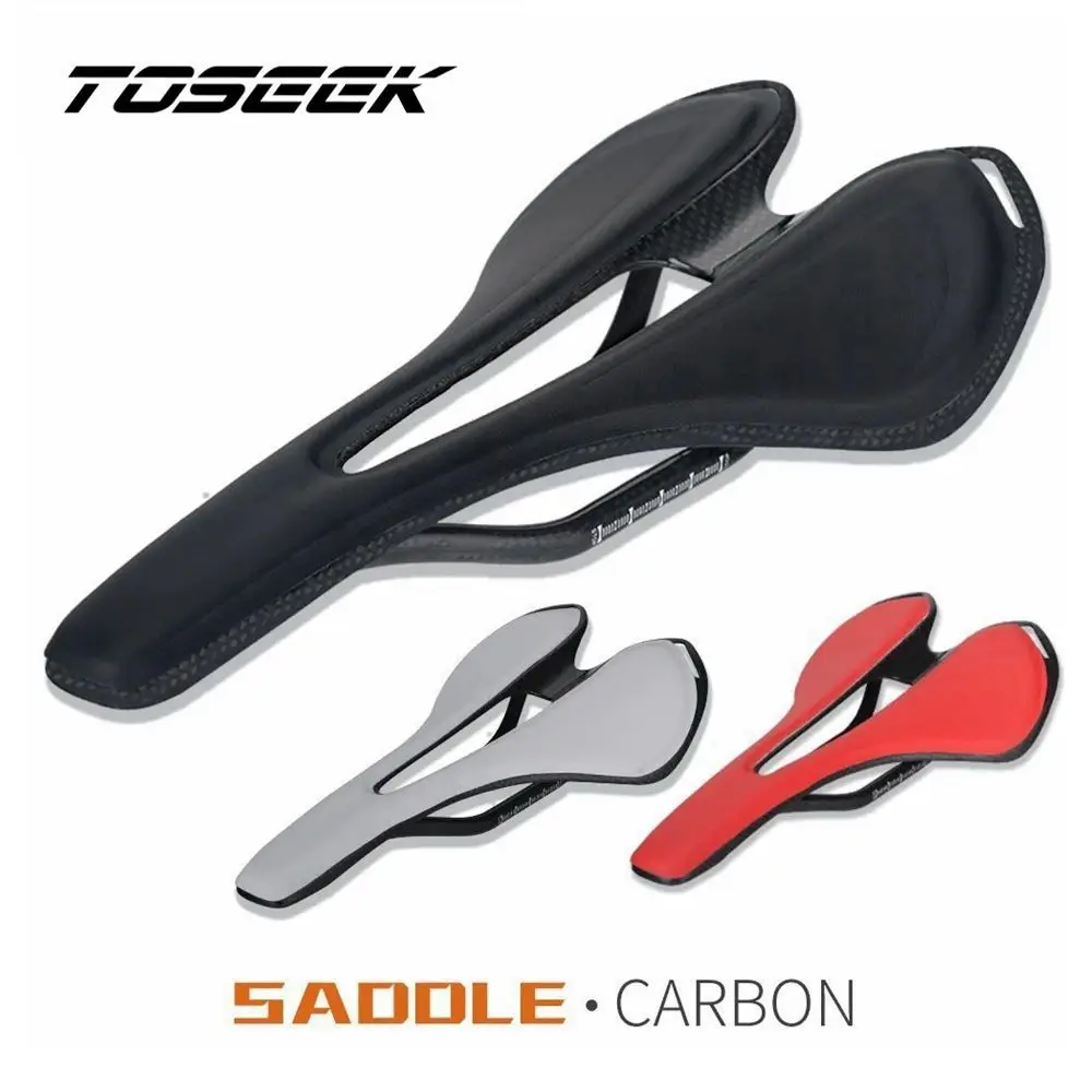 

TOSEEK SD05 Carbon Saddle Bicycle Road Bike MTB Cushion Leathe Soft Seat Carbon Rails 7*9mm Red, Black, White