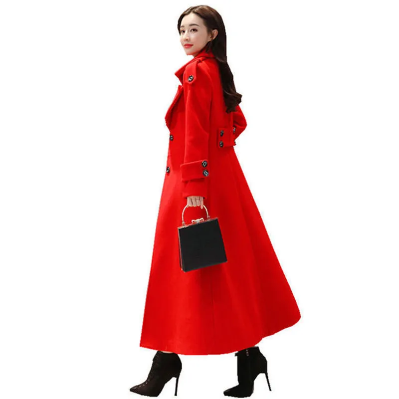 

Women's Long Woolen Coat 2023 Spring Autumn New Korean Waist Slimming Over-Knee Thick Keep Warm Woolen Coat Temperament Overcoat