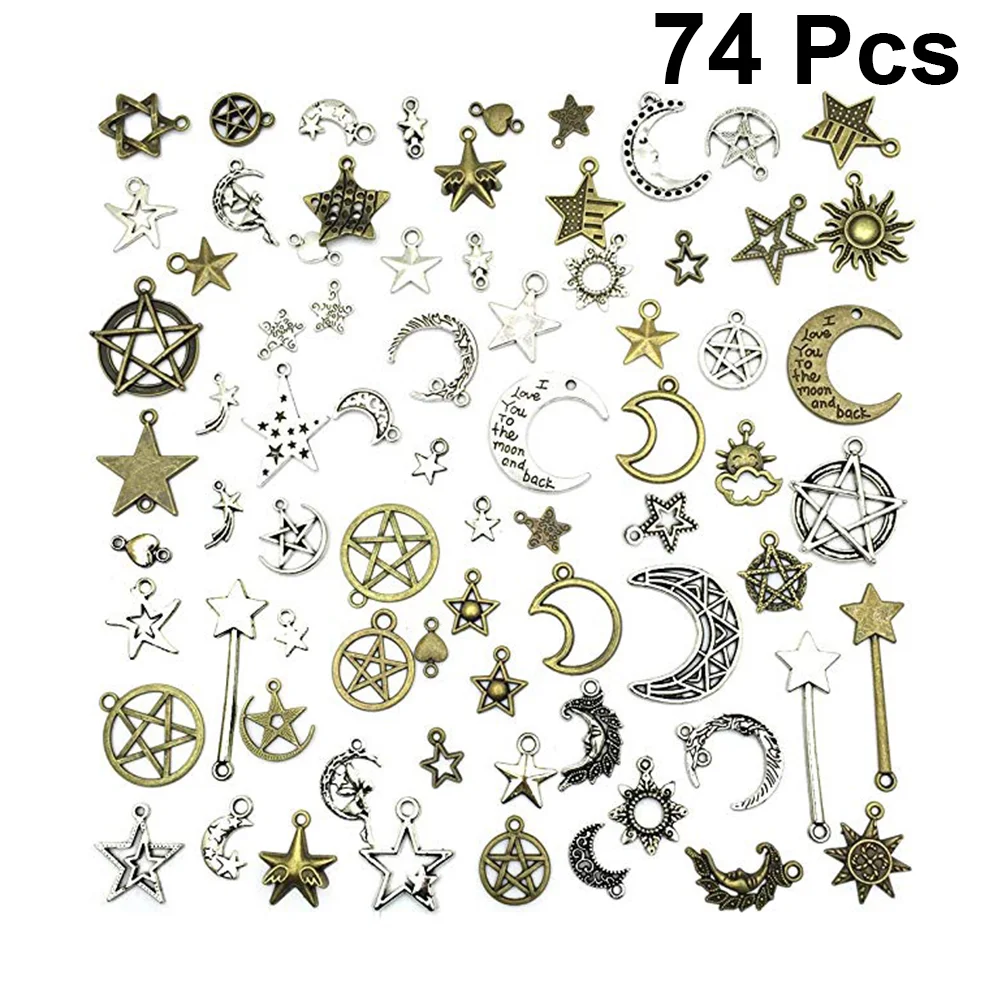 74 Pcs Keychain Locket Star Shaped Pendants DIY Jewelry Making Accessories Moon Hanging Ornaments Alloy
74 Pcs Keychain Locket Star Shaped Pendants DIY Jewelry Making Accessories Moon Hanging Ornaments Alloy