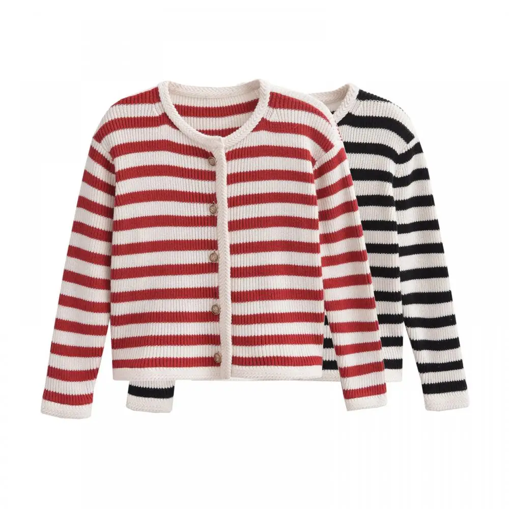 

Women Knits Spring Women 2024 High Quality Cardigan Fashion Striped Knitted Sweater Cardigans Female Casual Button Tops Ladies