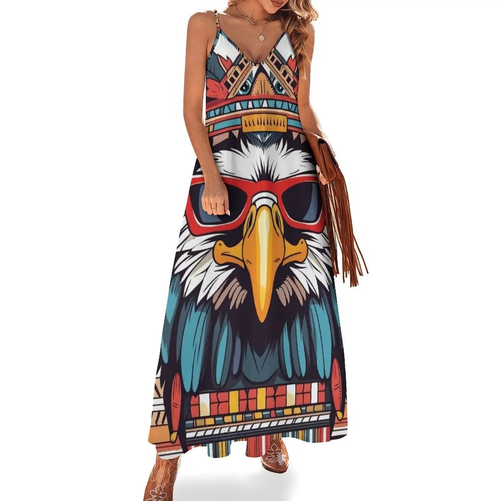 

Funky Aztec History Eagle Warrior with Sunglasses Aztec Sleeveless Dress women's luxury party dress women's evening dresses