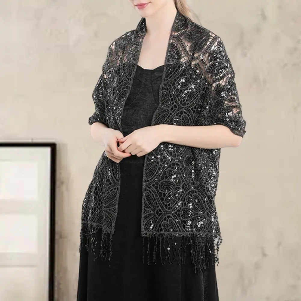 Shawl Comfortable Fringed Shawl Long Elegant Women's Scarf Polyester Sequin Shawl Glitter Evening Dress Shawl for Dating
Shawl Comfortable Fringed Shawl Long Elegant Women's Scarf Polyester Sequin Shawl Glitter Evening Dress Shawl for Dating