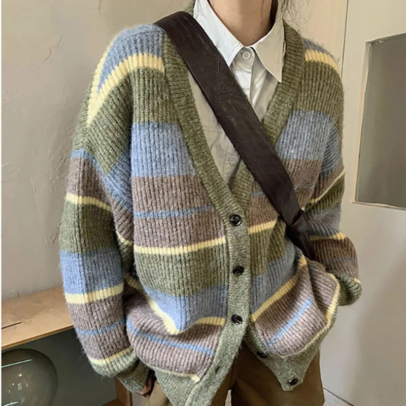 Retro Stripe V-Neck Button Knit Cardigan 2023 New Autumn Winter Fashion Women Sweater Preppy Style Loose Warm Cardigan Sweater
Retro Stripe V-Neck Button Knit Cardigan 2023 New Autumn Winter Fashion Women Sweater Preppy Style Loose Warm Cardigan Sweater