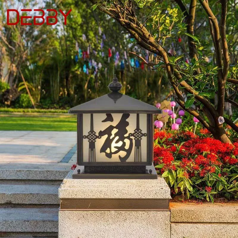 

DEBBY Outdoor Electricity Post Lamp Vintage Creative Chinese Brass Pillar Light LED Waterproof IP65 for Home Villa Courtyard