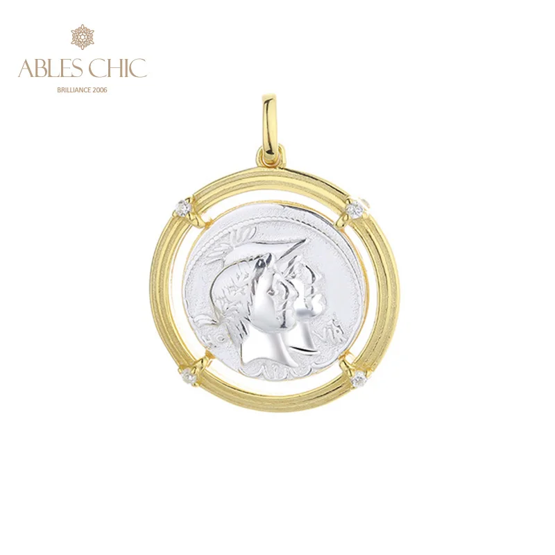 

Greek God of Valor and Honor Silver Coins Charm 18K Gold Two Tone Solid 925 Silver Roman Coin Pendant Only N1055