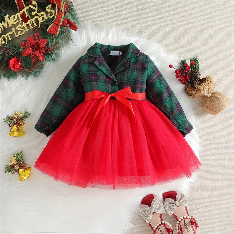Kids Girls Dress Christmas Clothes Plaid Patchwork Turn-Down Collar Layered Tulle Long Sleeve Dress Fall Winter Princess Dress
Kids Girls Dress Christmas Clothes Plaid Patchwork Turn-Down Collar Layered Tulle Long Sleeve Dress Fall Winter Princess Dress