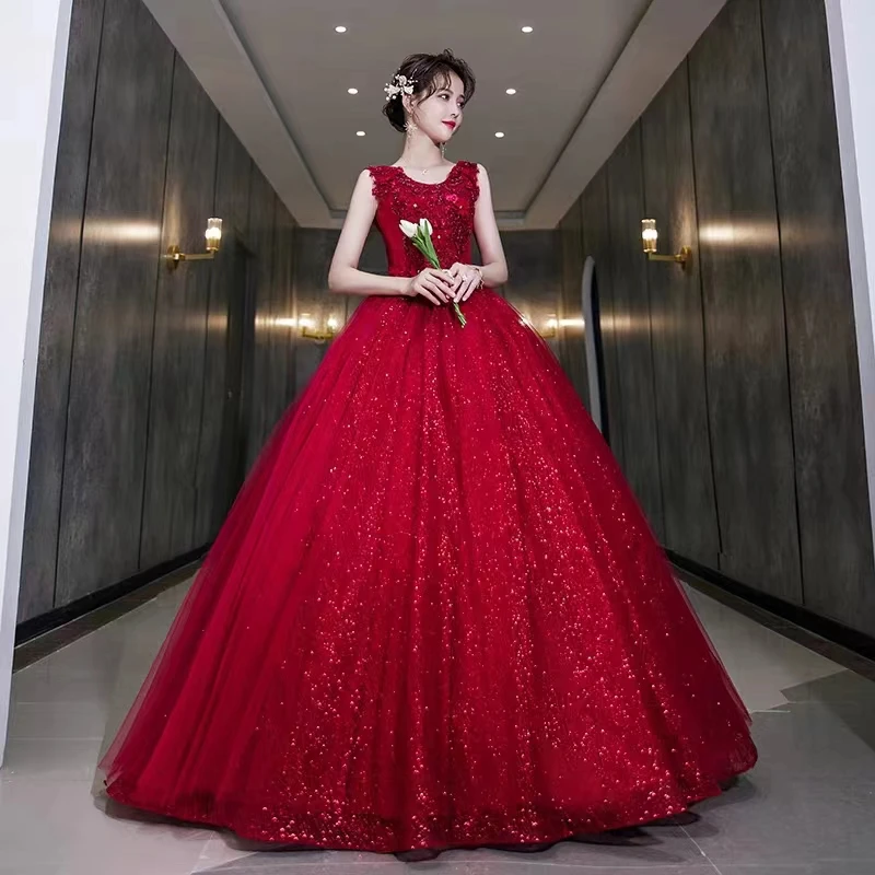 

Sparkly Burgundy Princess Quinceanera Dresses Lace Applique Tulle Formal Princess 15 Party Birthday Ball Gown For Sweet 16 Girls