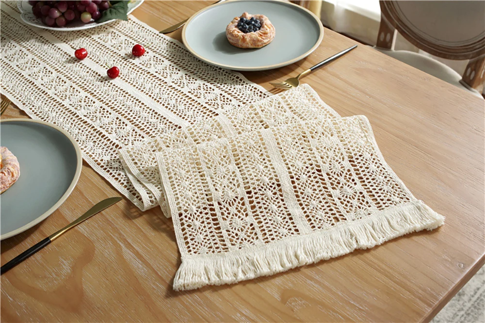 Beige Crochet Table Runner - Vintage Boho with Tassels 7 Sc9c9f4be77114c0a81bc16ae72741538o