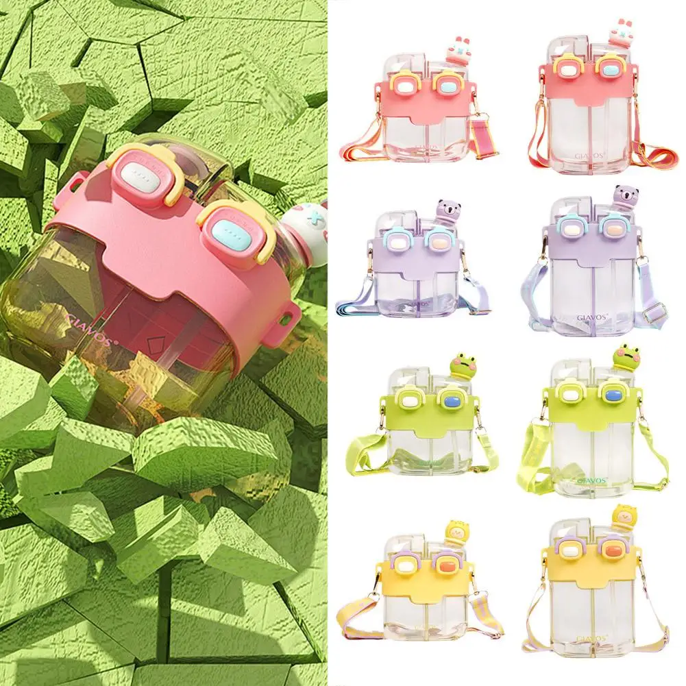 

Kawaii Double Drinking Water Bottle with Straw Straps Student 530/780ml Travel Portable Leak-proof Cup Gift Sport Dustproof Y4J5