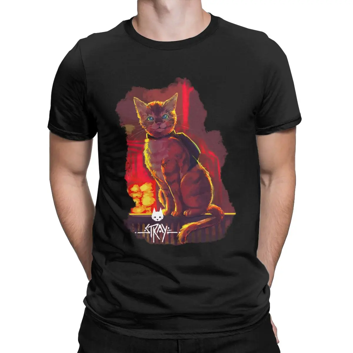 

Stray Game Dark Cat Classic T Shirt for men Men's shirt Fun 100% Cotton Tees Crewneck Short Sleeve T Shirts Classic Tops