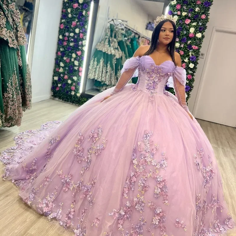 Sweetheart Ball Gown Quinceanera Dresses 3D Flowers Lace Appliques Beading Off the Shoulder Vestidos De 15 Anos Court Train
Sweetheart Ball Gown Quinceanera Dresses 3D Flowers Lace Appliques Beading Off the Shoulder Vestidos De 15 Anos Court Train