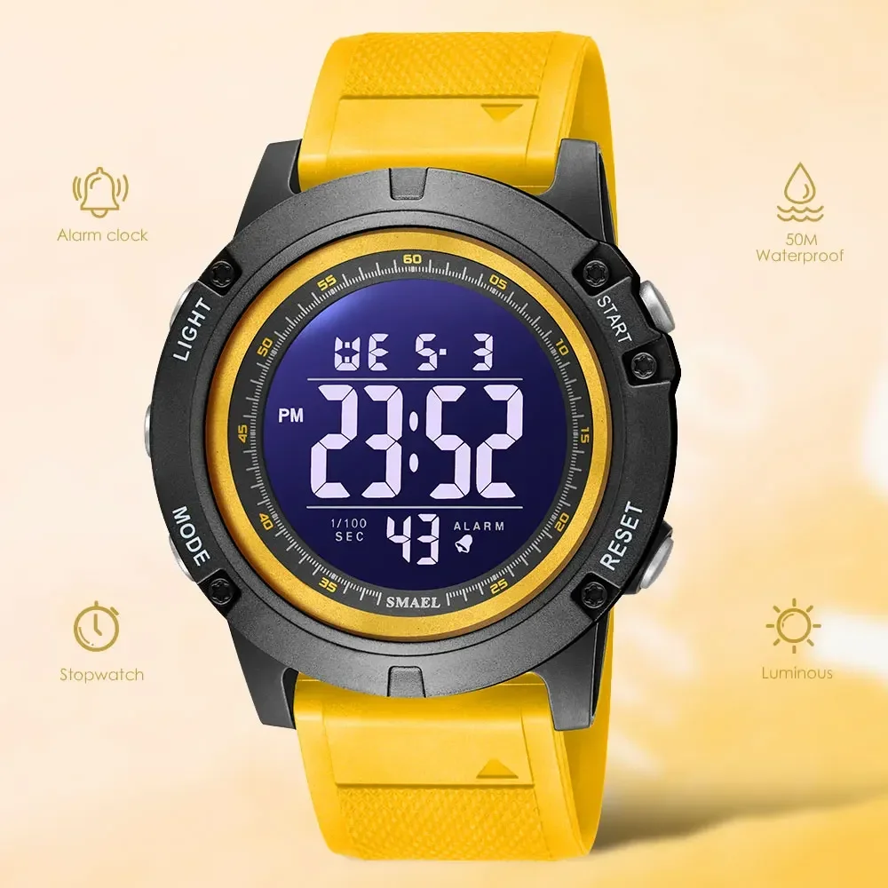 SMAEL Electronic LED Digital Watch for Men Waterproof Auto Date Week Unisex Wristwatch for Women Yellow Sport Watches Lady 1902
SMAEL Electronic LED Digital Watch for Men Waterproof Auto Date Week Unisex Wristwatch for Women Yellow Sport Watches Lady 1902