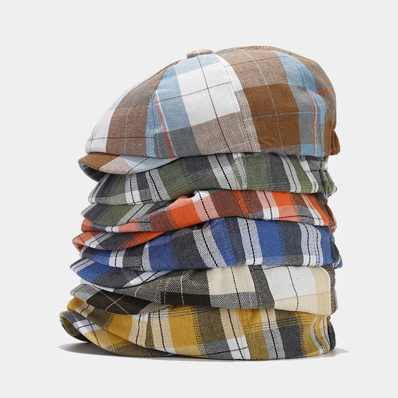 

Stripe Short Brim Korean Version Outdoor Shade Peaked Cap Sun Protection Spring Autumn Unisex Beret Men'S Hats Newsboy Hat
