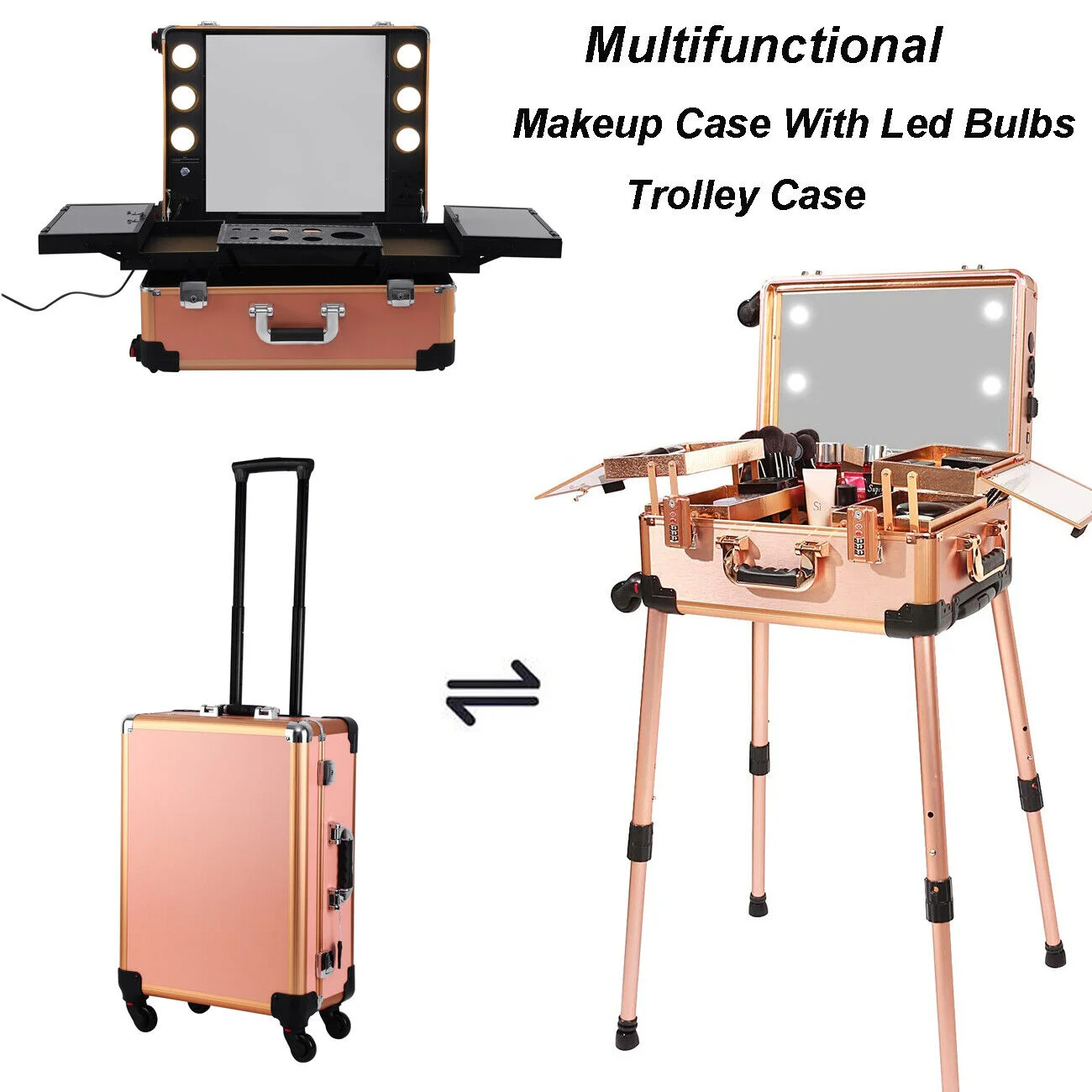 Trolley Cosmetic Case Makeup Toolbox Rolling luggage Beauty Makeup Trolley Foldable Beauty Box dressing table W/ LED Mirror
Trolley Cosmetic Case Makeup Toolbox Rolling luggage Beauty Makeup Trolley Foldable Beauty Box dressing table W/ LED Mirror