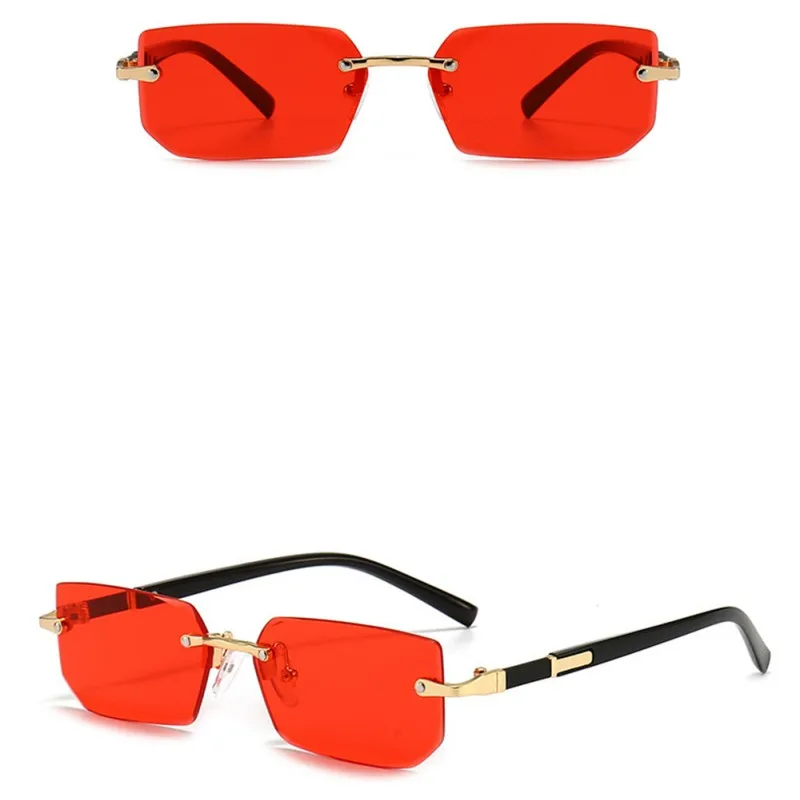 

New Fashion Rimless Rectangle Sunglasses Retro Clear Ocean Lens Sun Glasses Shades Luxury Brand UV400 Eyewear for Women Men