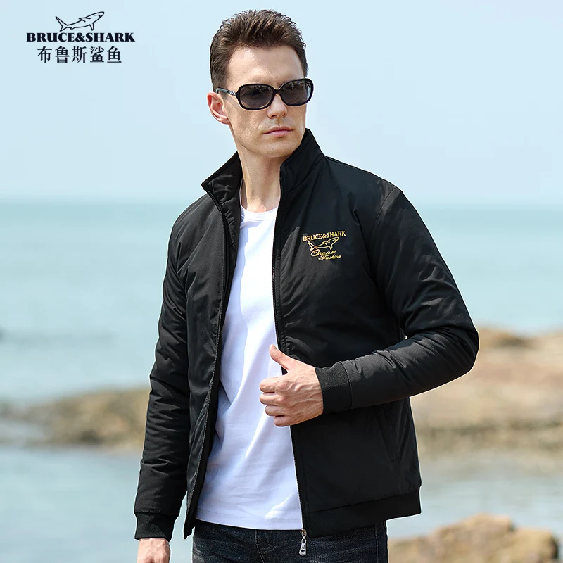 

New Men's Winter Jacket Inner Cotton Bruce&Shark Embroidered Thickened Men Coat casual Fashion Warm Loose Cardigan Big Size 4XL