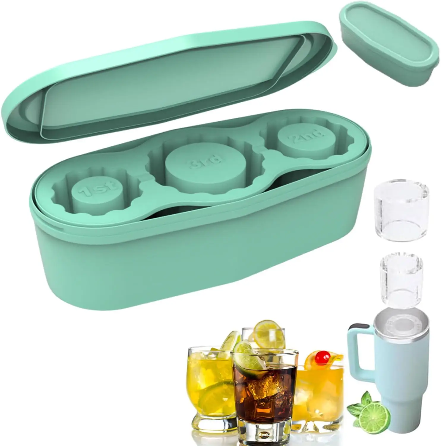 

Ice Cube Tray For Stanley 30/40 Oz Silicone Ice Cube Maker With Lid For Making 3 Hollow Cylinder Ice Cube Molds Kitchen Tools