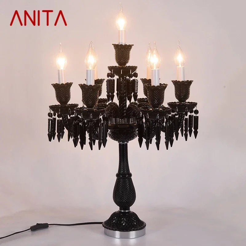 

ANITA Хрустальная настольная лампа в европейском стиле, черная лампа-свеча, роскошная гостиная, ресторан, спальня, вилла, свадьба, настольная лампа