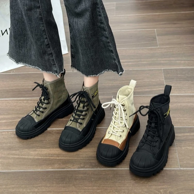 Summer casual canvas short boots, high top shoes, thick bottom work attire, cool motorcycle hiking boots
Summer casual canvas short boots, high top shoes, thick bottom work attire, cool motorcycle hiking boots