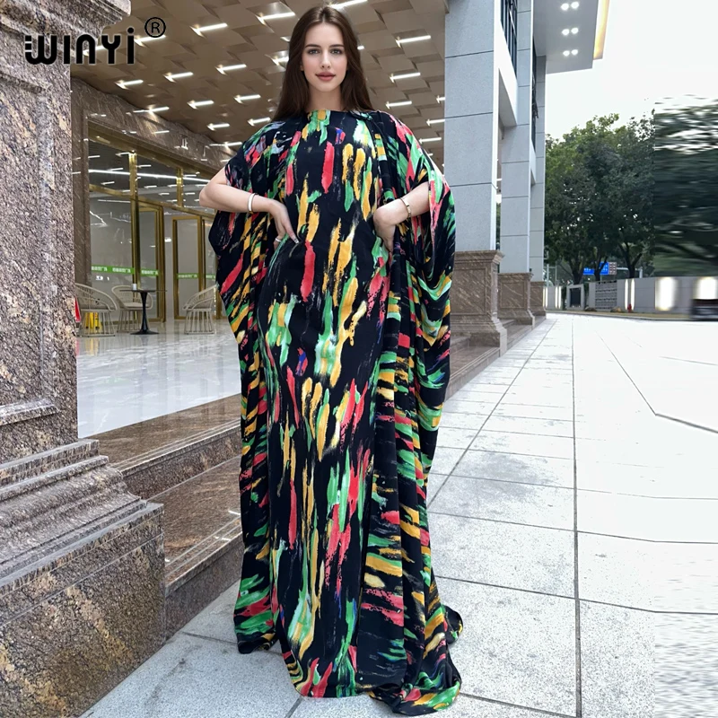 

WINYI new summer cardigan beach Long dress two-piece suit for women Bohemian Print maxi Dress Women Floor Length vacation kimono