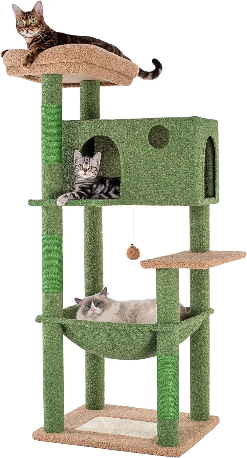

Cactus Cat Tree for Large Cats 53 Inches Multilevel Cat Tower with Large Hammock Super Spacious Condo