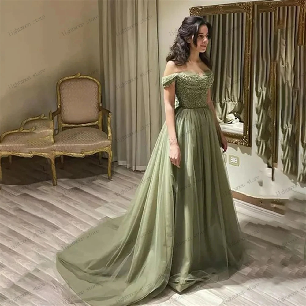 

Graceful Evening Dresses Elegant Prom Dress Off The Shoulder Floor Length Ball Gowns Tulle Tiered Robes 2024 Vestidos De Gala