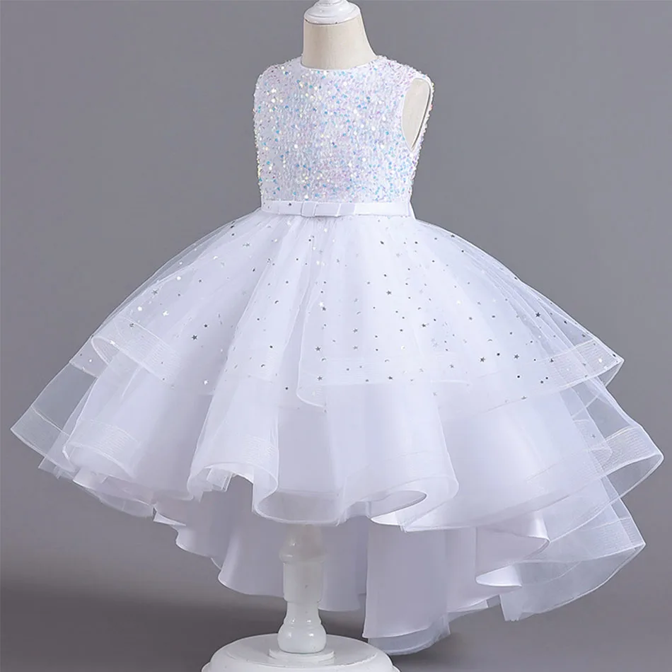 

Flower Girls Sequins Tulle Trailing Dress Princess Birthday Pageant Bridesmaid Wedding Party Formal Evening Dance Ball Gown