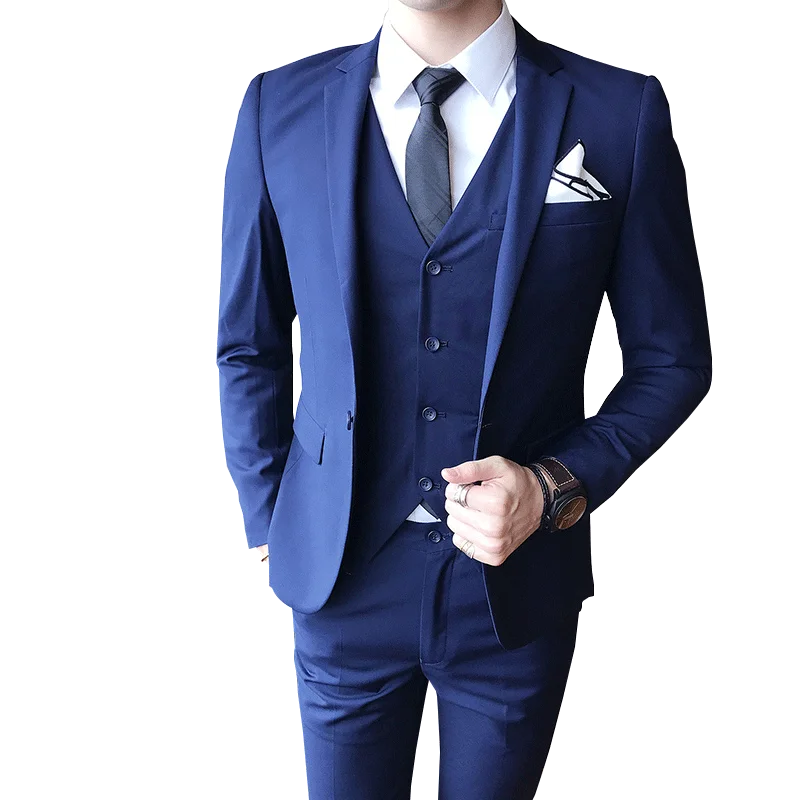 

Men's Suit 3 Piece Set Slid Color Jacket Pants Vest Business Wedding Banquet Simple Slim Fit Blazers Coat Trousers Waisocat