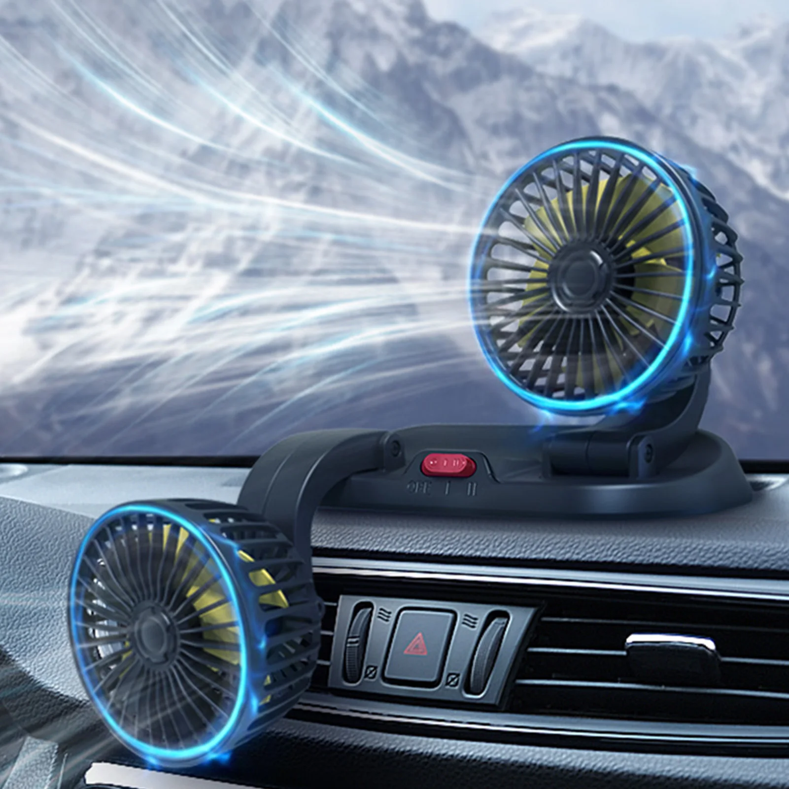 

Portable Dual Head Car Fan 360 Degree Rotation Car Auto Air Cooling Fan USB Air Circulation Fans For Dashboard RV Truck
