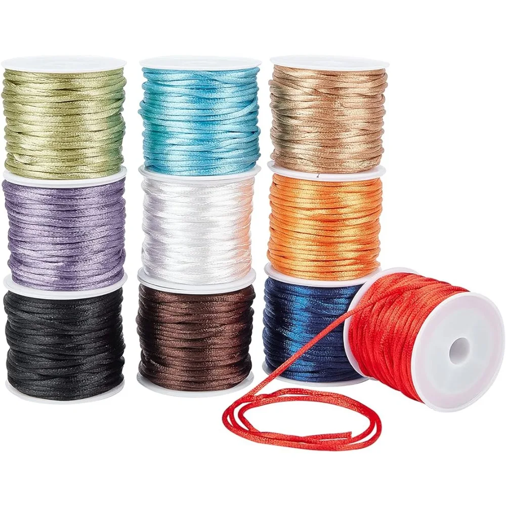 

2mm Nylon Satin Silk Cords 10 Colors Satin Rattail Trim Cord Chinese Knotting Beading String Macrame Thread for Braided Necklace