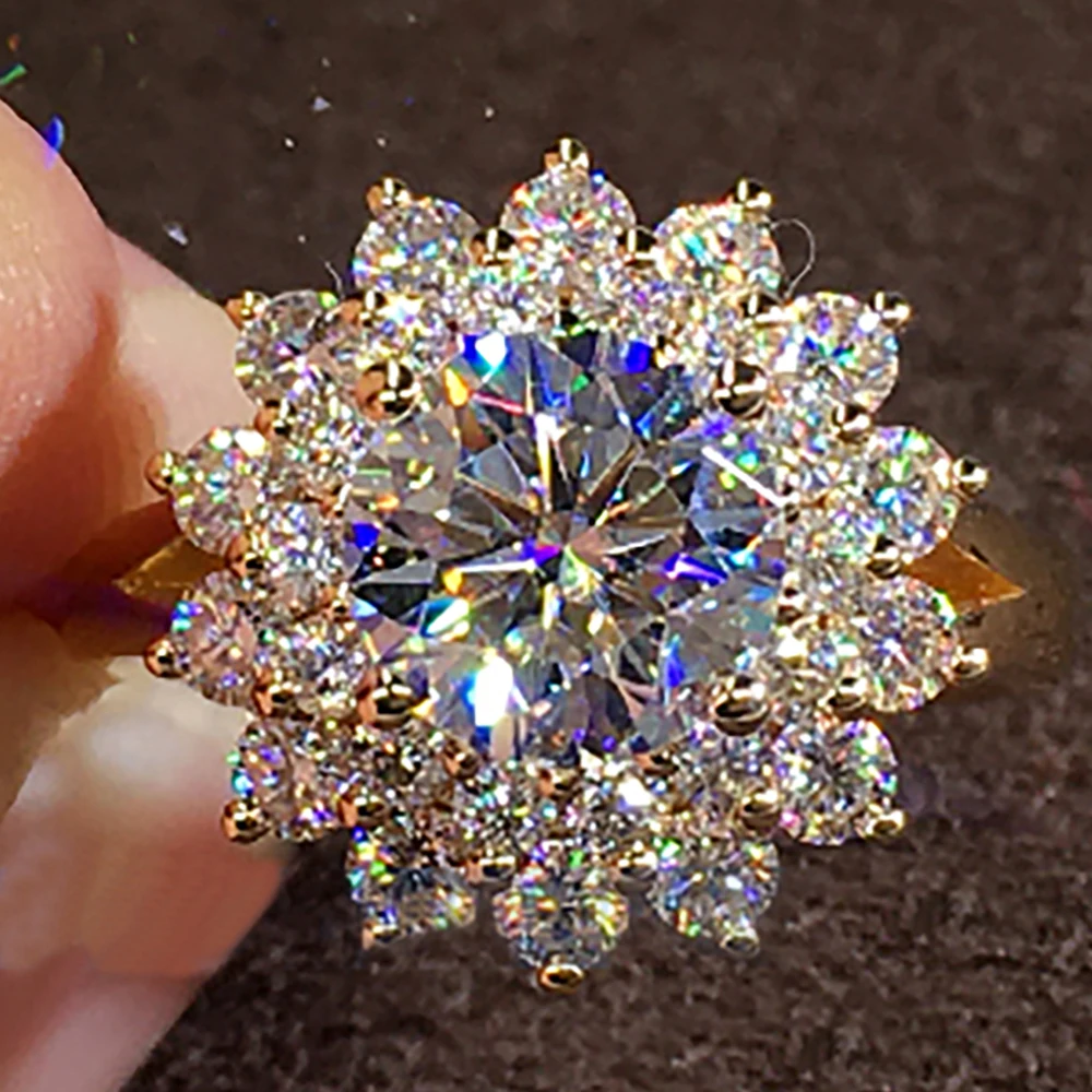 

Custom Solid 18K Au750 White Gold Women Wedding Party Engagement Ring 1 2 3 4 5 Carat Round Sunflower Moissanite Diamond Ring
