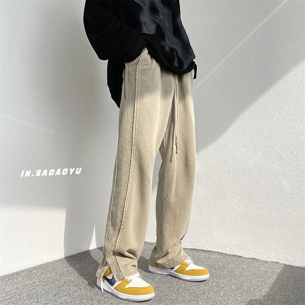 Splicing Split Mopping Straight Wide-leg Pants Men's Loose Casual Sports Sweatpants Thin Fashion Four Seasons All-match Trousers
Splicing Split Mopping Straight Wide-leg Pants Men's Loose Casual Sports Sweatpants Thin Fashion Four Seasons All-match Trousers