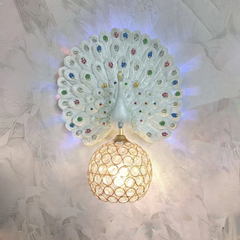 

Peacock Light Luxury Crystal Bedside Wall Lamp Wireless Charging Decoration Living Room Bedroom Aisle Light Dining Room