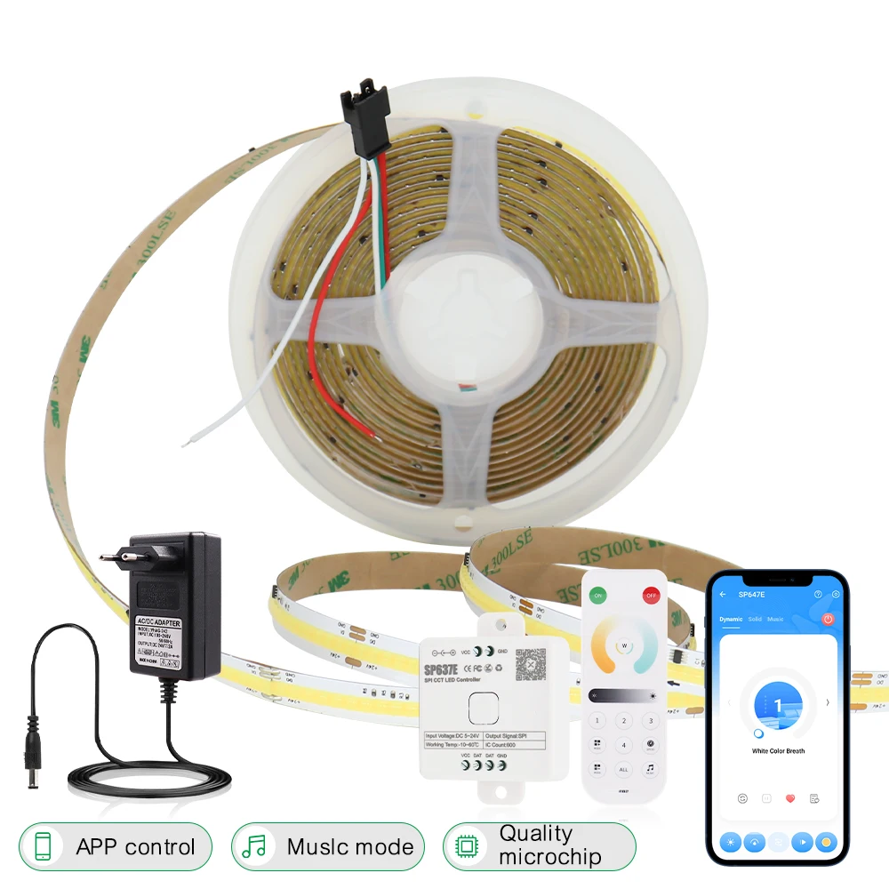 Addressable CCT COB LED Strip with WS2811 IC 24V SPI 2700K-6500K Dimmable Running Chase FOB LED Tape for House Decor Lighting
Addressable CCT COB LED Strip with WS2811 IC 24V SPI 2700K-6500K Dimmable Running Chase FOB LED Tape for House Decor Lighting