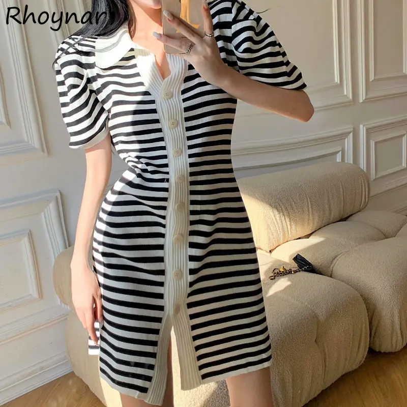 Knitted Mini Dress Women Summer Office Lady Soft Striped Korean Style Leisure Temperament Buttons Designed Popular Classic Slit
Knitted Mini Dress Women Summer Office Lady Soft Striped Korean Style Leisure Temperament Buttons Designed Popular Classic Slit
