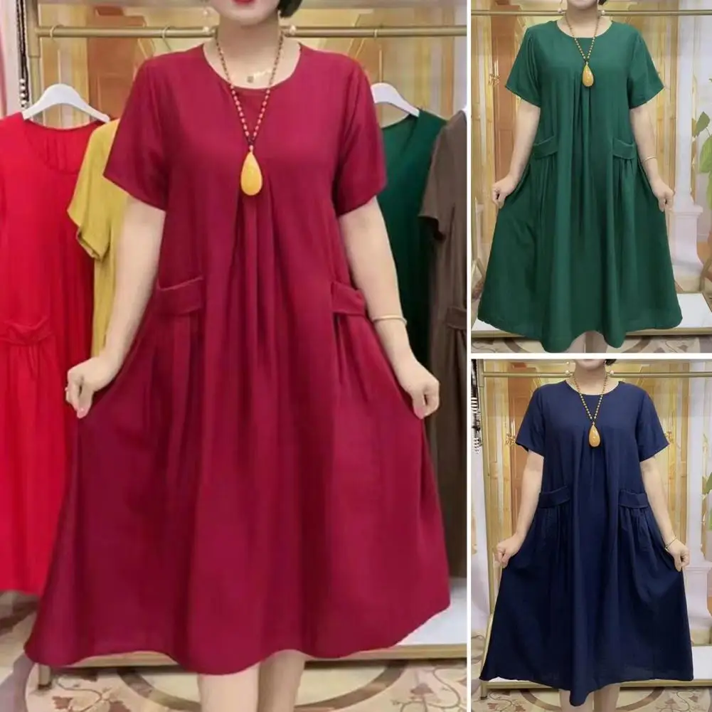 Comfortable A-line Dress Elegant Women's Summer Midi Dress with Pockets Short Sleeve A-line Work Dress Vintage for Streetwear
Comfortable A-line Dress Elegant Women's Summer Midi Dress with Pockets Short Sleeve A-line Work Dress Vintage for Streetwear