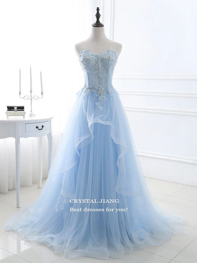 

Elegant Sweetheart Lace Applique Beaded Prom Dresses Custom Made Ruffled Skirt A Line Formal Occasion Party Gowns